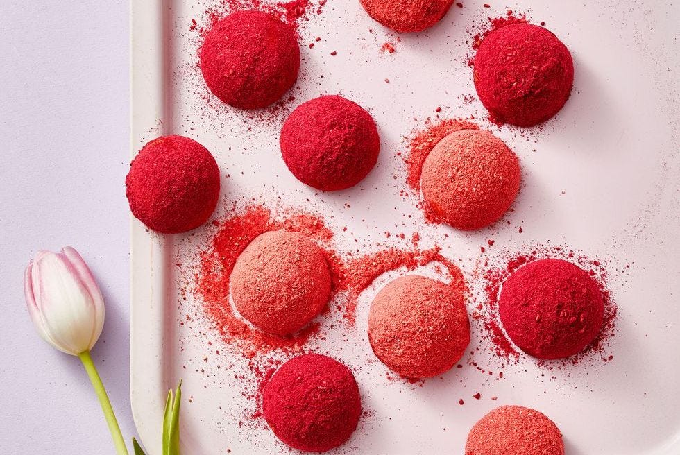 pecan berry bursts with freeze dried strawberry powder on top