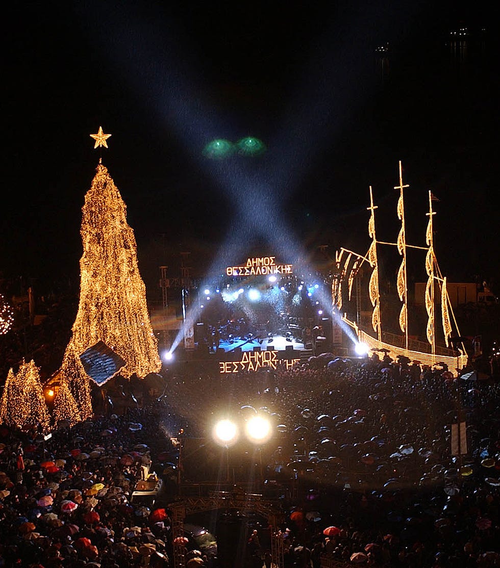 a christmas tree l and a christmas boat in greece