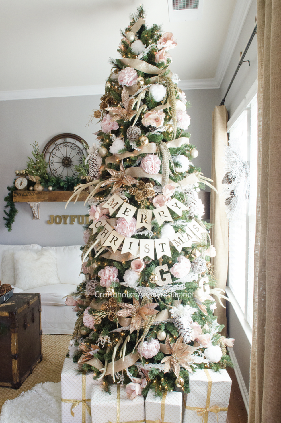 christmas tree decorations pink florals