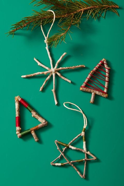four diy christmas ornaments made of twigs