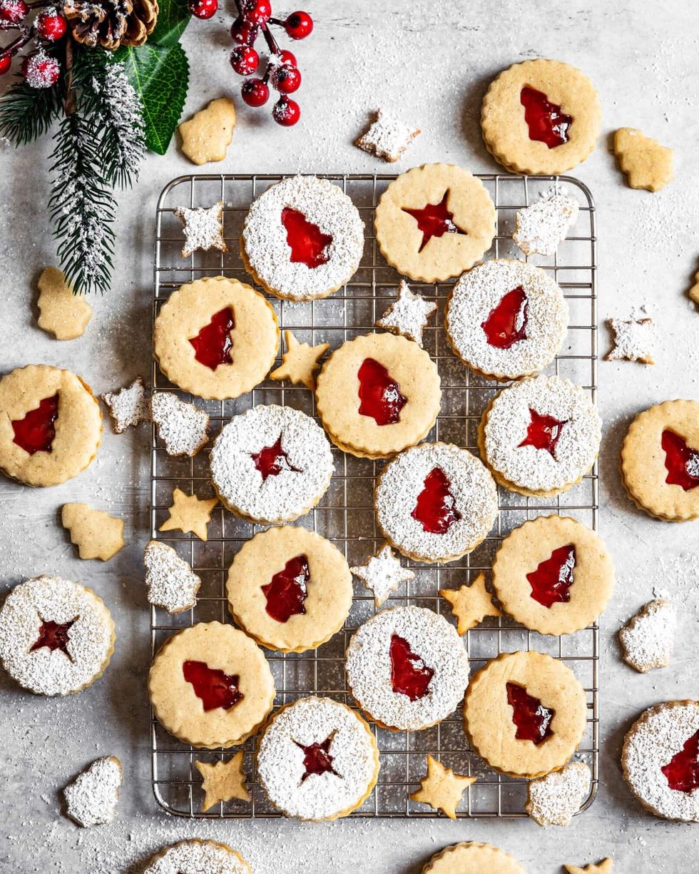 christmas tree desserts strawberry cardamom linzer cookies