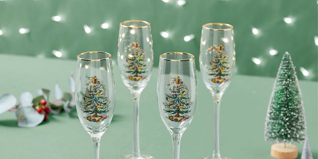 Hand Painted Wine Glasses, Set of 4, Fancy Christmas, Handcrafted, Vintage  Tall Stem Glasses, Hohoho Poinsettia Elephant Bright Glassware 