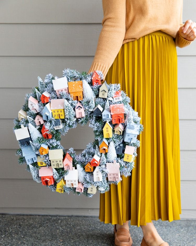 diy christmas wreath paper village wreath