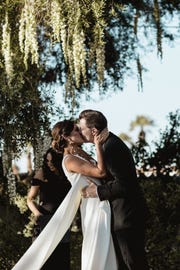 People in nature, Photograph, Bride, Wedding dress, Gown, Romance, Bridal clothing, Wedding, Ceremony, Dress, 