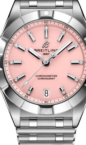 chronomat 32 watch in stainless steel with pink dial