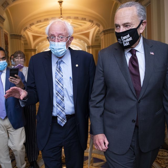 united states   august 9 senate majority leader charles schumer, d ny, right, and sen bernie sanders, i vt, are seen in the us capitol on monday, august 9, 2021 photo by tom williamscq roll call