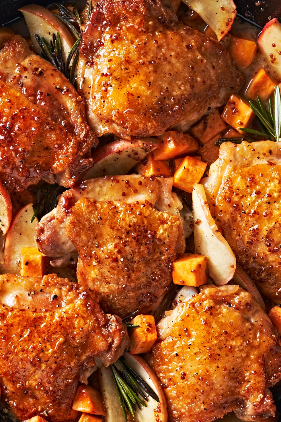 cider glazed chicken thighs with apples and sweet potatoes