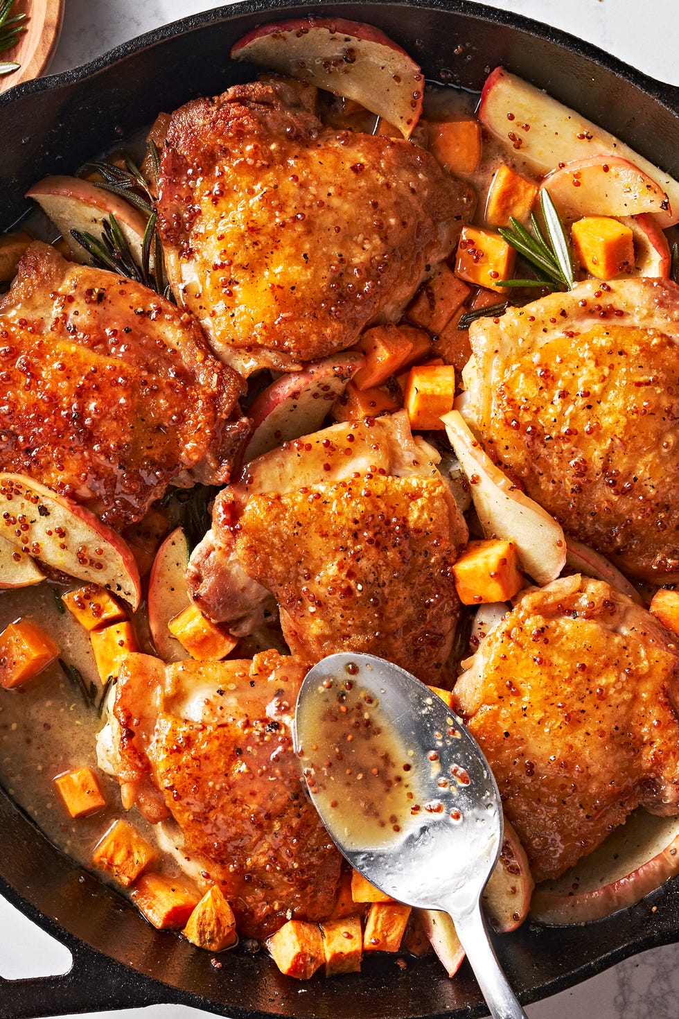 Cider Glazed Chicken Thighs cider glazed chicken thighs with apples and sweet potatoes