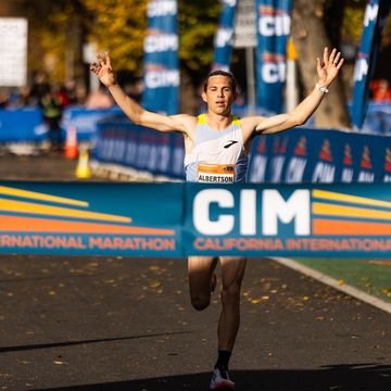 cj albertson winning the 2023 california international marathon