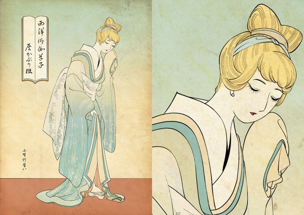 日本插畫家打造浮世繪版迪士尼公主 仙杜瑞拉
