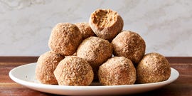 cinnamon roll power bites rolled in cinnamon sugar