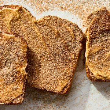 toast slices spread with butter and sprinkled with cinnamon sugar