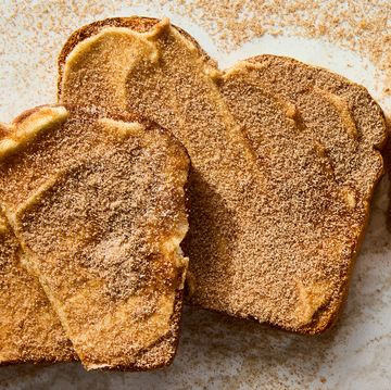 toast slices spread with butter and sprinkled with cinnamon sugar