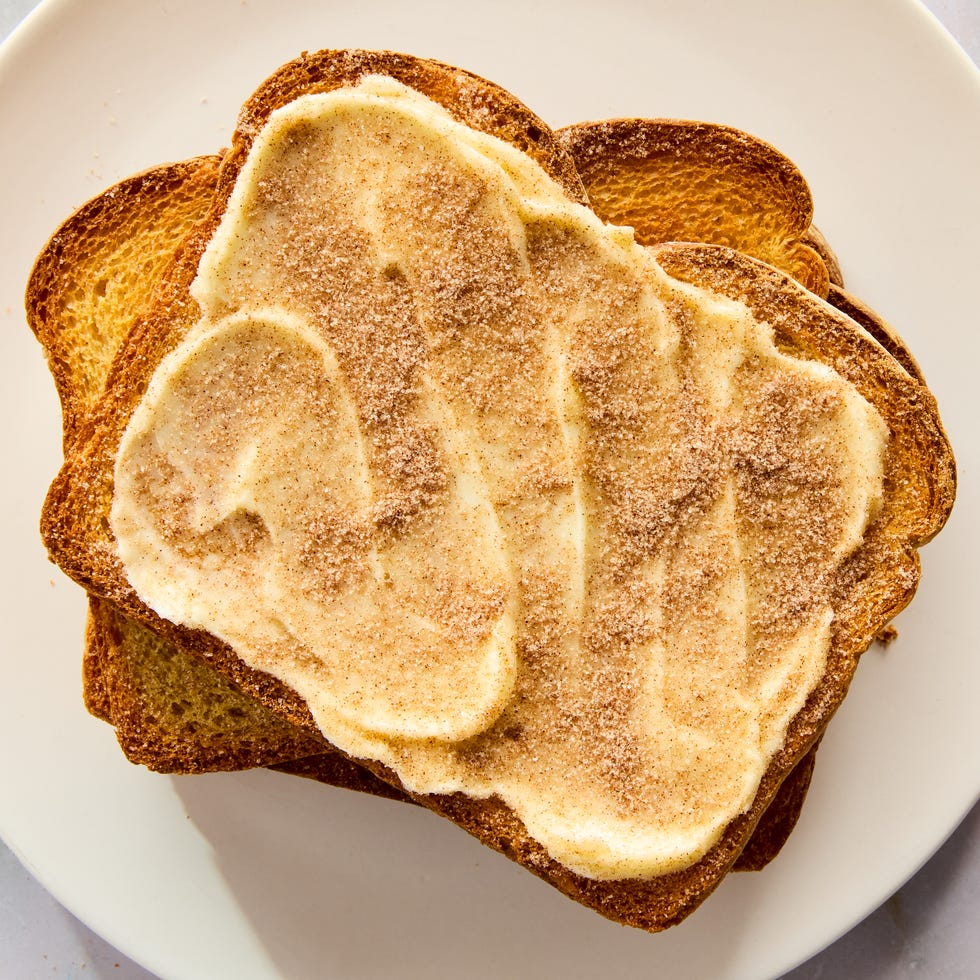 toast slices spread with butter and sprinkled with cinnamon sugar