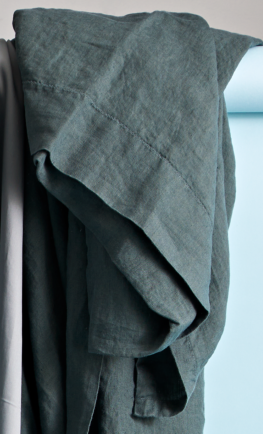 teal crinkled linen fabric from the citizenry