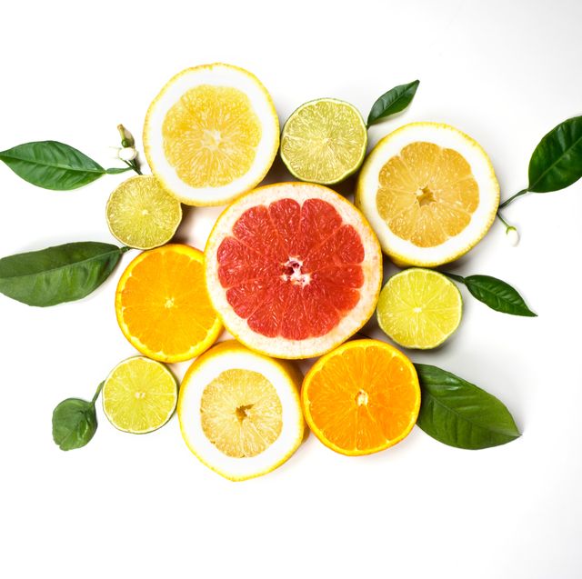 citrus fruits slices on a white background
