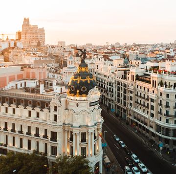 cityscape of madrid at sunset