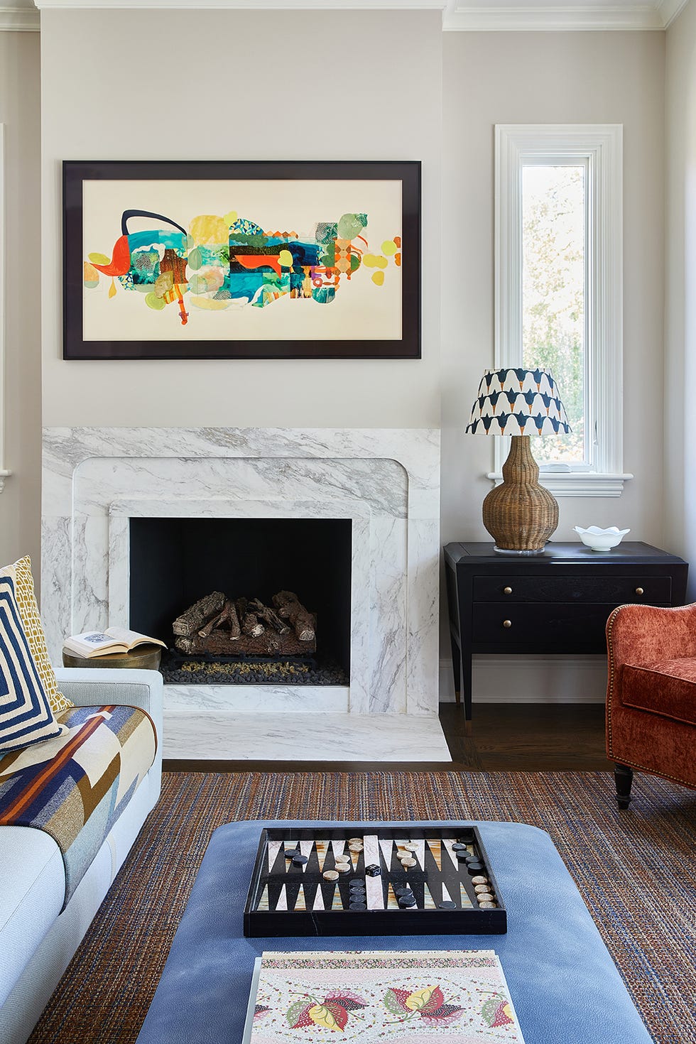 living room with a fireplace