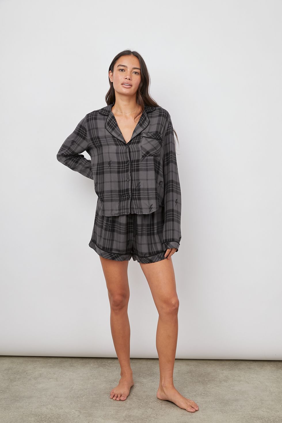 Womens Cream & Black Checkered Flannel Pyjama Set