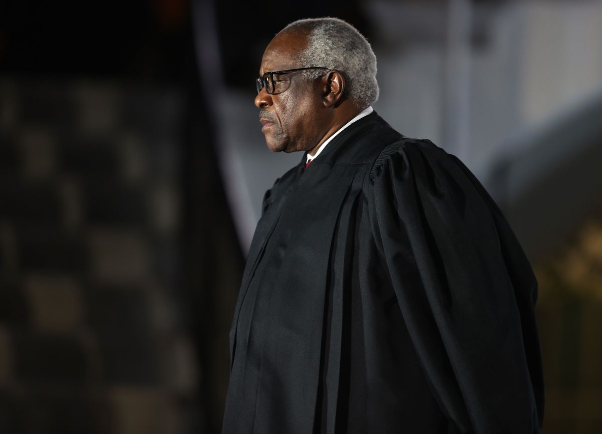 washington, dc   october 26 supreme court associate justice clarence thomas attends the ceremonial swearing in ceremony for amy coney barrett to be the us supreme court associate justice on the south lawn of the white house october 26, 2020 in washington, dc the senate confirmed barrett’s nomination to the supreme court today by a vote of 52 48 photo by tasos katopodisgetty images