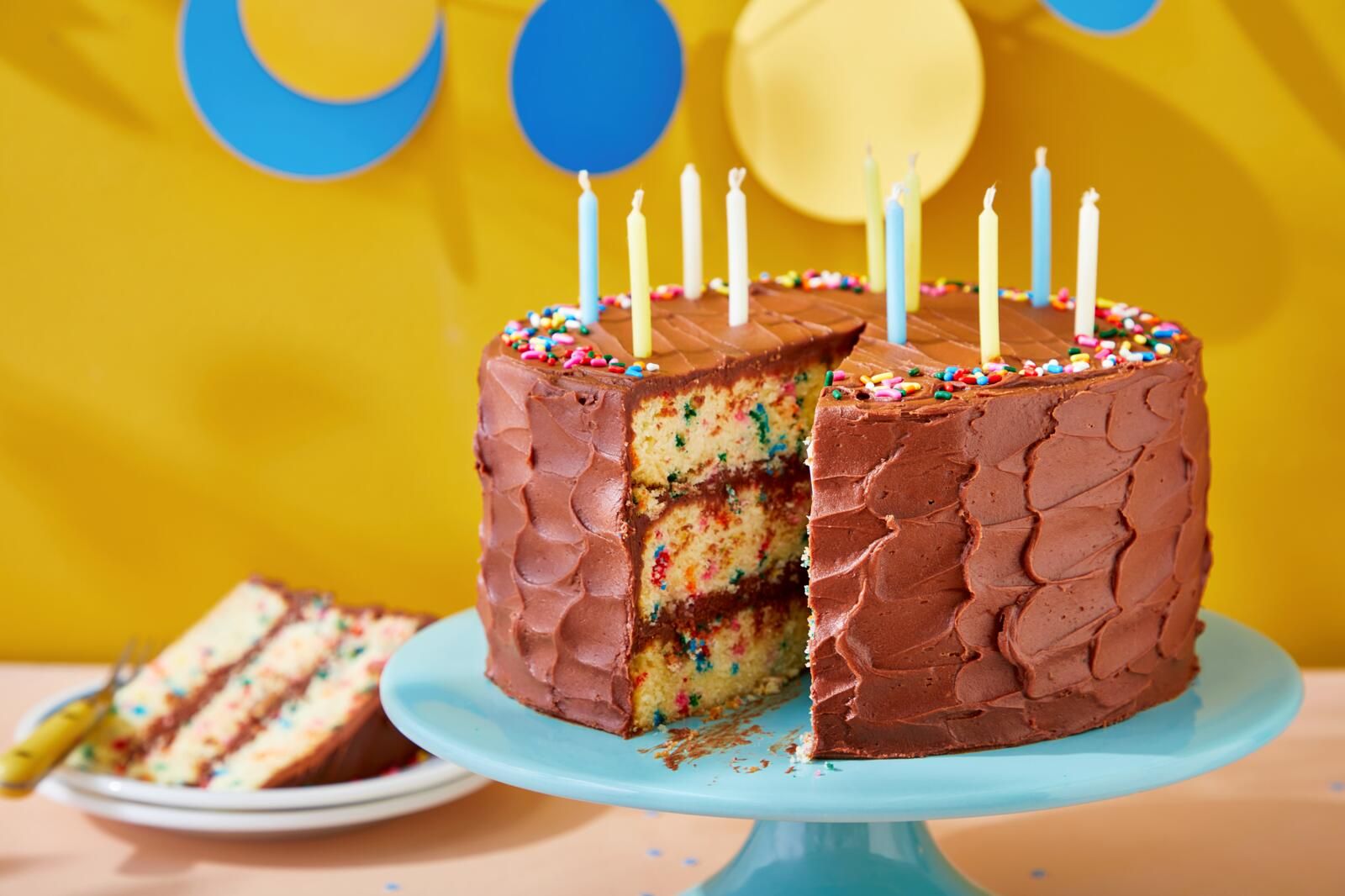 Basic Confetti Birthday Cake with Chocolate Buttercream Recipe ...