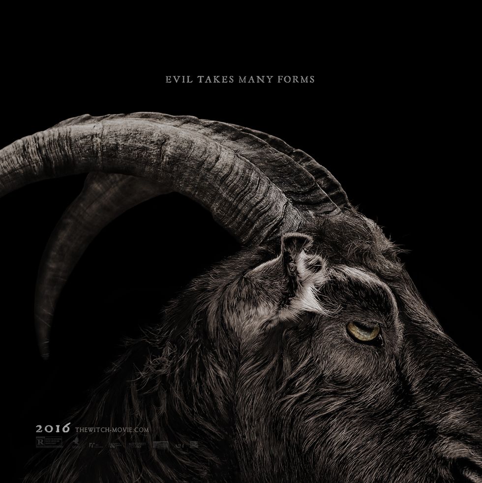 the witch poster, featuring a black goat