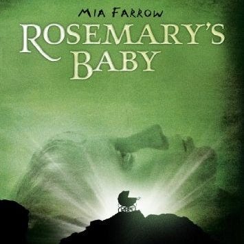 the poster for the classic horror movie rosemary's baby, featuring a baby carriage gleaming in green