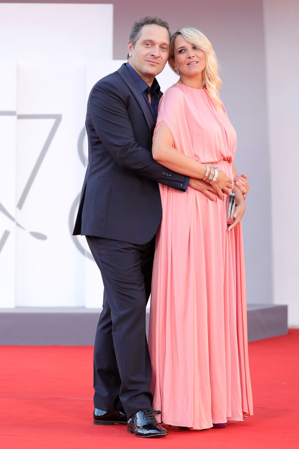 venice, italy   september 08 claudio santamaria and francesca barra attend the red carpet of the movie freaks out during the 78th venice international film festival on september 08, 2021 in venice, italy photo by vittorio zunino celottogetty images