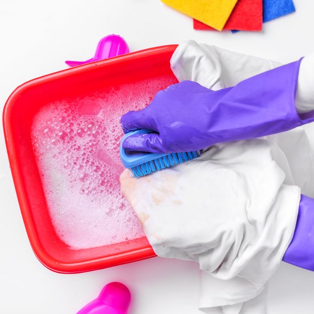 clean the stain with a brush and detergent