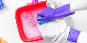 clean the stain with a brush and detergent