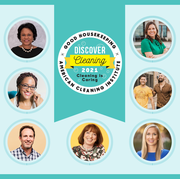 good housekeeping discover cleaning is caring summit logo surrounded by panelist headshots