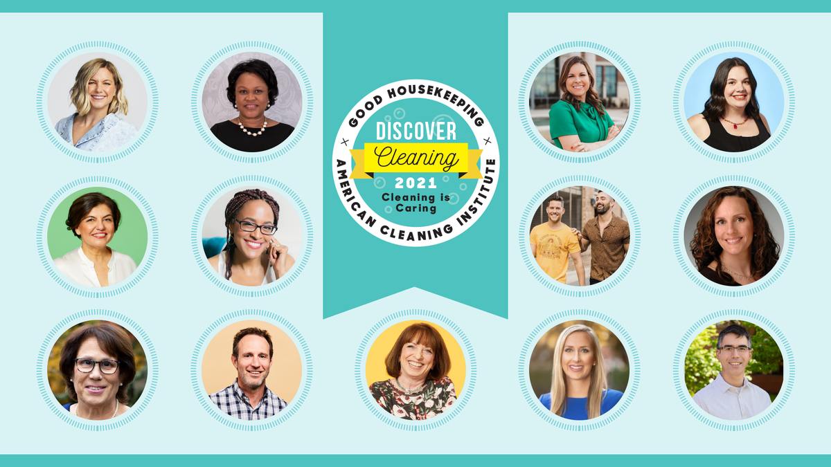 good housekeeping discover cleaning is caring summit logo surrounded by panelist headshots