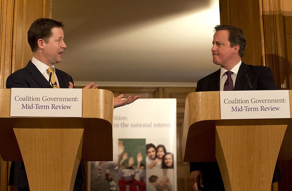 Nick Clegg and David Cameron after hung parliament