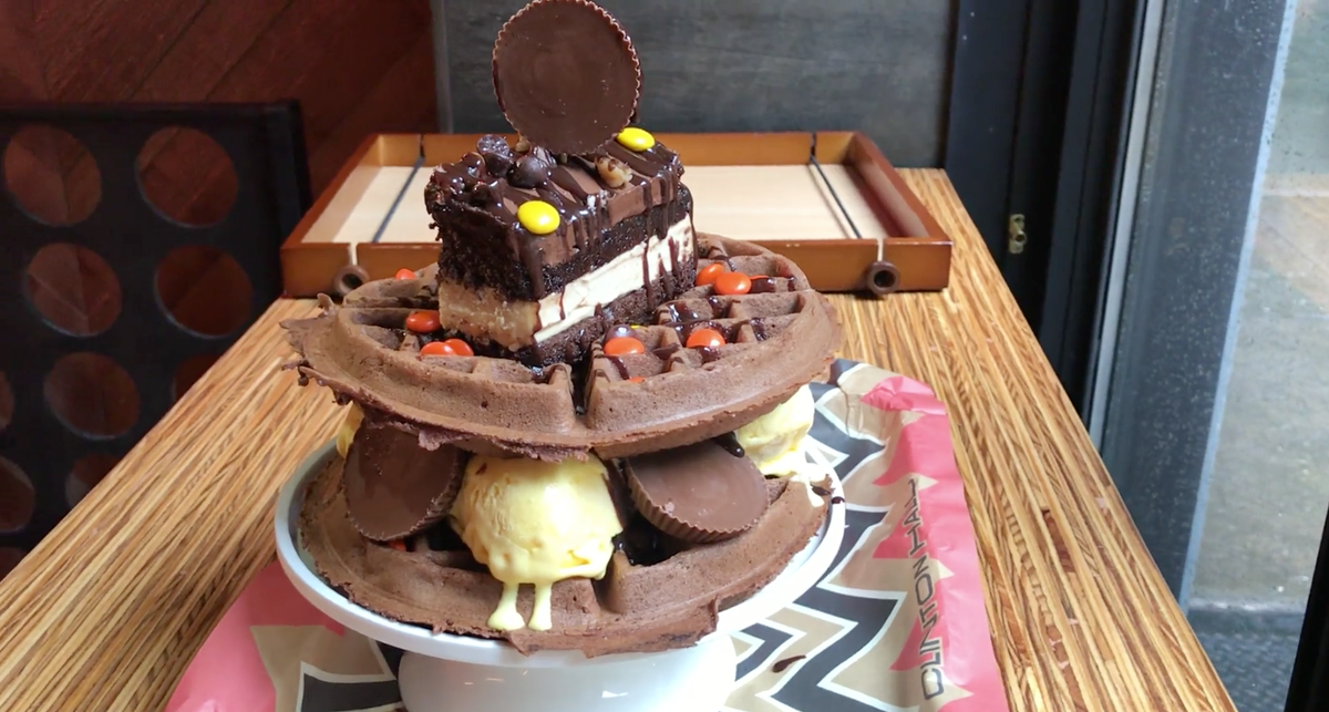 preview for Reese's Lovers: You'll Lose It Over This Chocolate Peanut Butter Waffle Tower