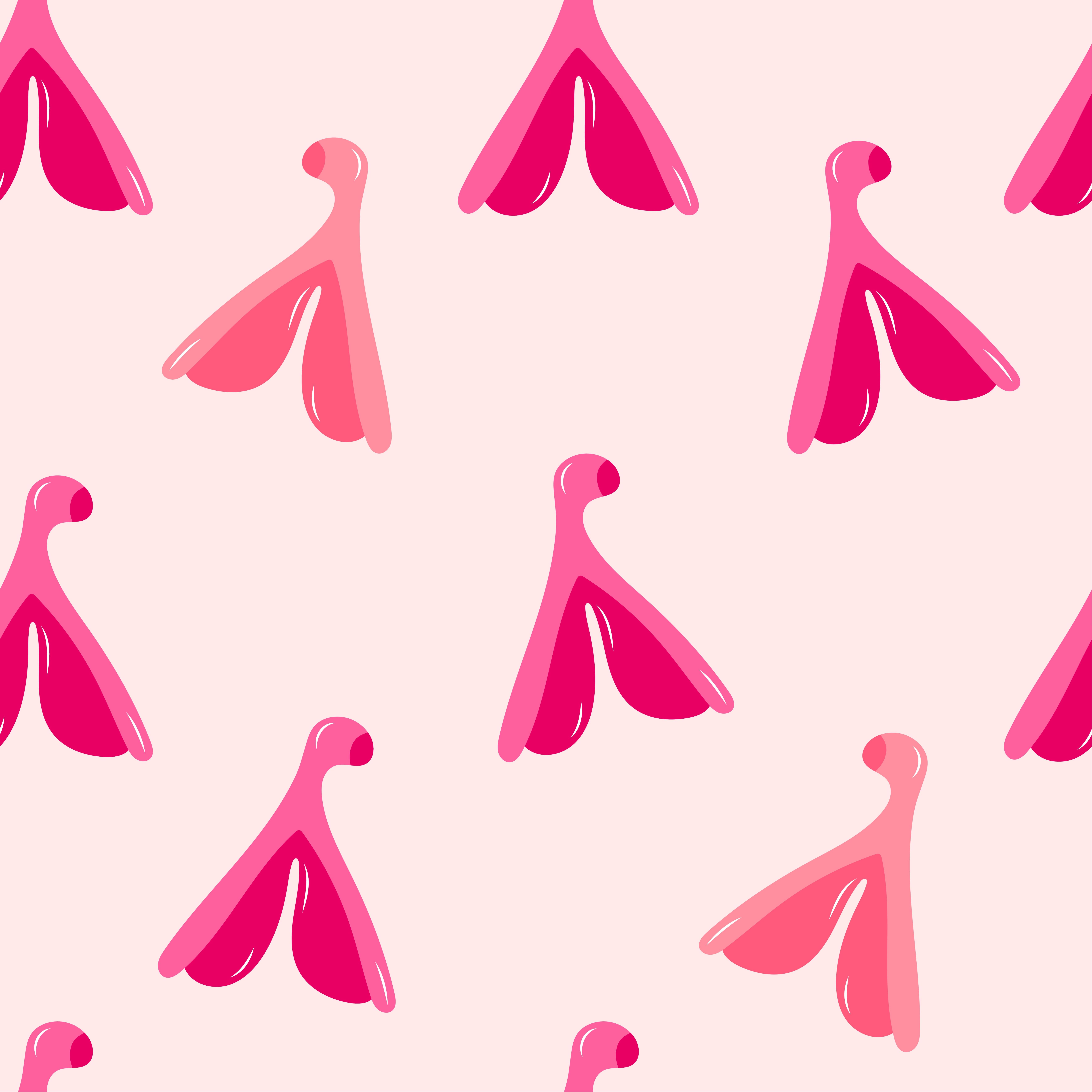 clitoris seamless pattern, structure of the clitoris, hand drawn drawn pink background