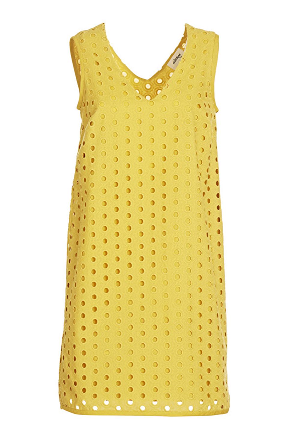 Clothing, Yellow, Day dress, Dress, Pattern, One-piece garment, Cocktail dress, Polka dot, Design, Sleeveless shirt, 