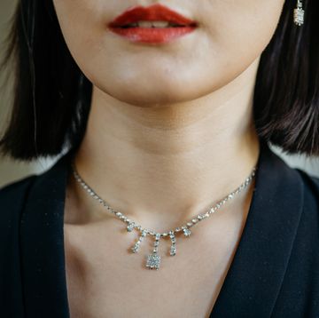 close up detail of a diamond necklace