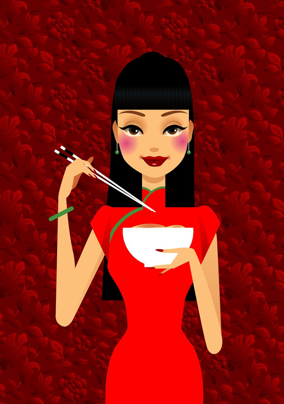 close up of a girl holding a bowl and a pair of chopsticks