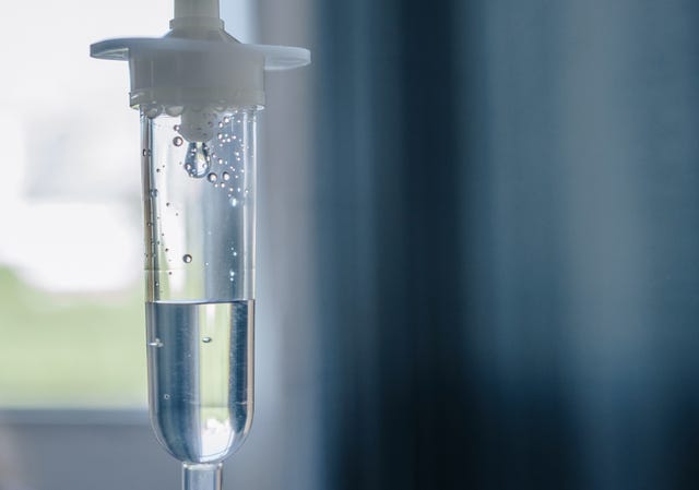 close up of an intravenous fluids given water, sugar and salt to patient who can't eat or drink normally