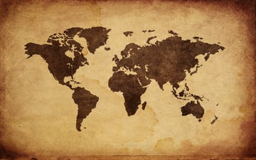 close up of antique world map