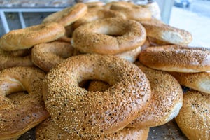 Close up of bagel shaped sesame seed bread in Jordan.