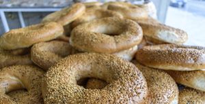 Close up of bagel shaped sesame seed bread in Jordan.