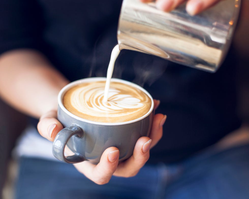 Cute cups of coffee. Latte, espresso, frappuccino, cappuccino