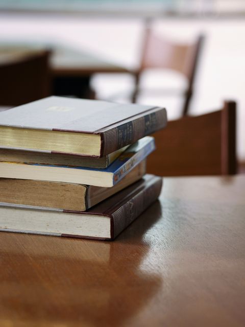 close up of books on table