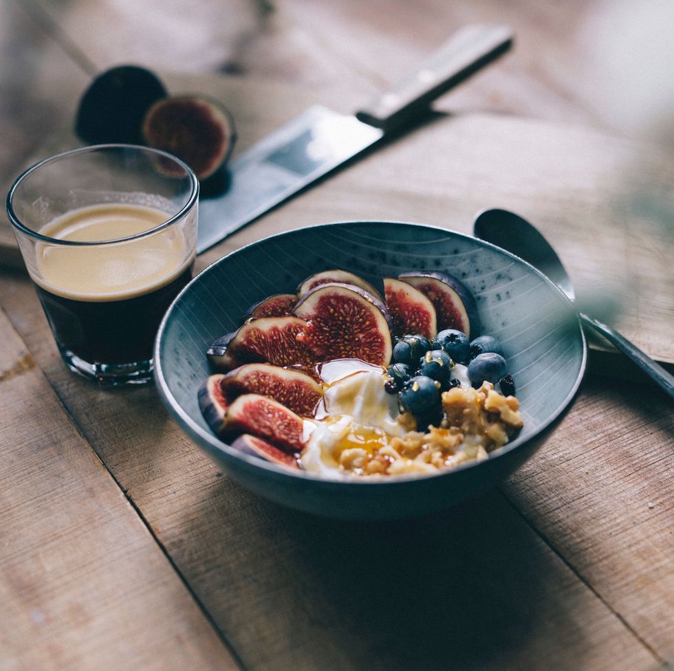 close up of breakfast served in bowl on table