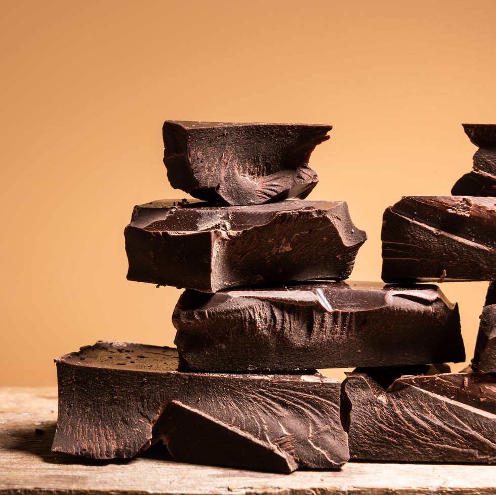 close up of chocolate pieces stack