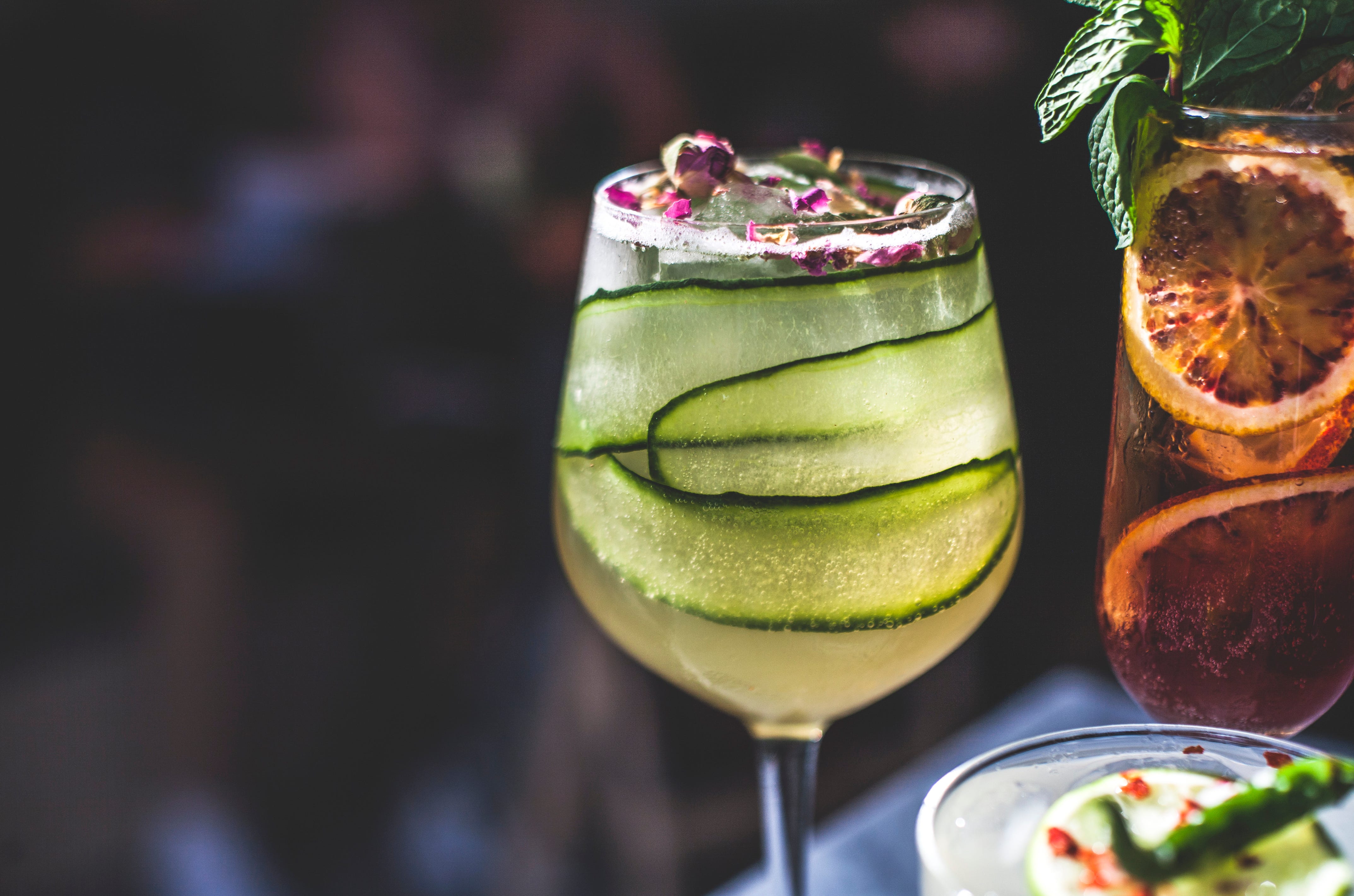 Close Up of Cocktails on Marble Benchtop in Bar