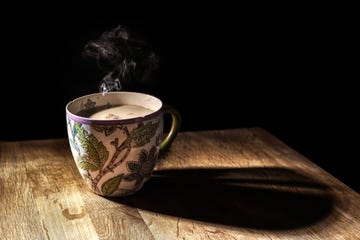 close up of coffee cup on table