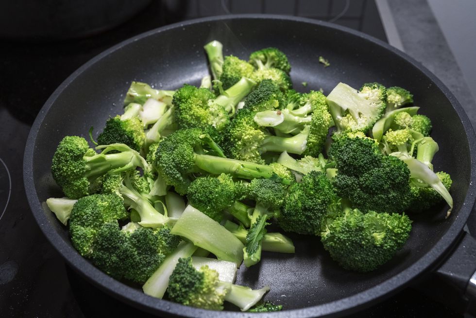 close up of cooking broccoli