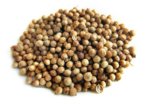 Close-Up Of Coriander Seeds Against White Background